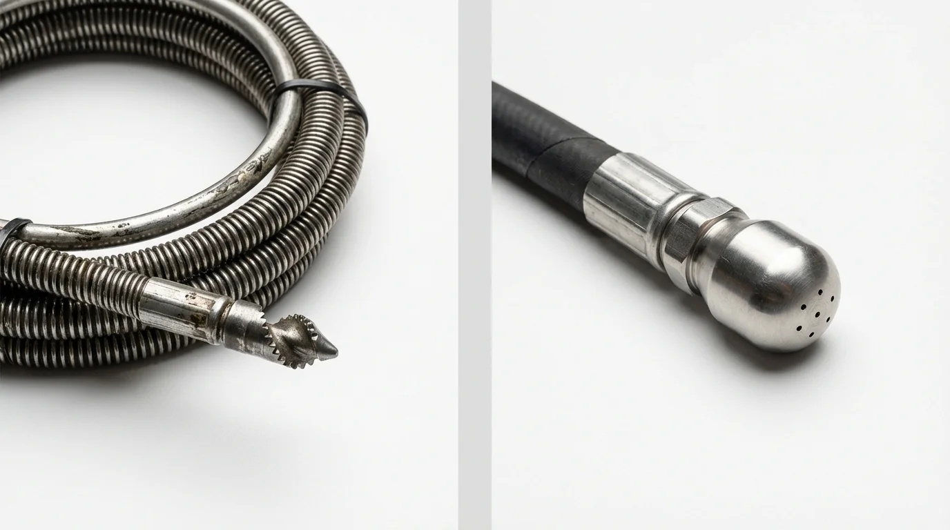 Drain snake cable and hydro jetting nozzle used for drain cleaning in Pewee Valley, KY