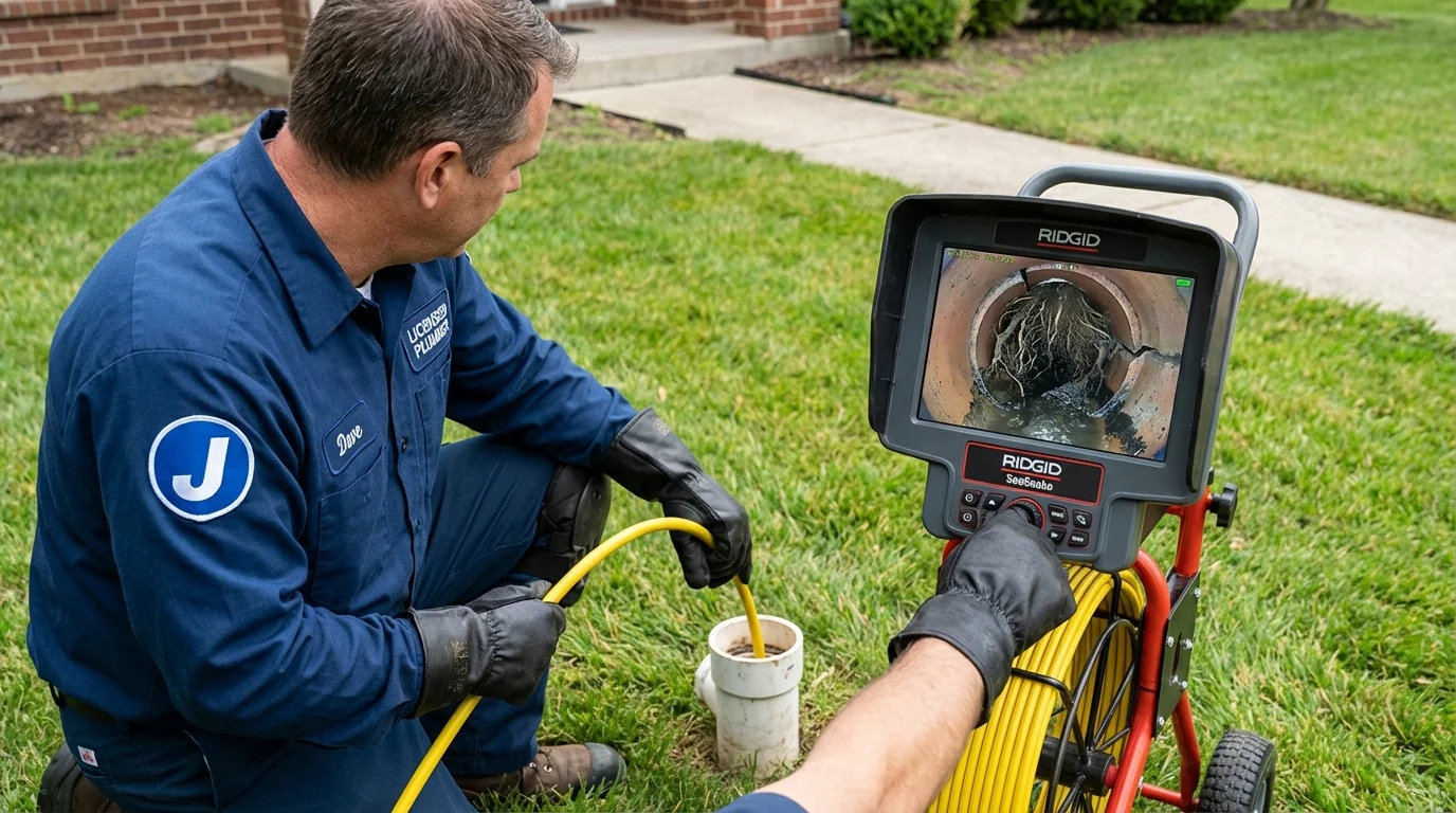 Sewer camera inspection being performed by Johns Plumbing LLC in Pewee Valley