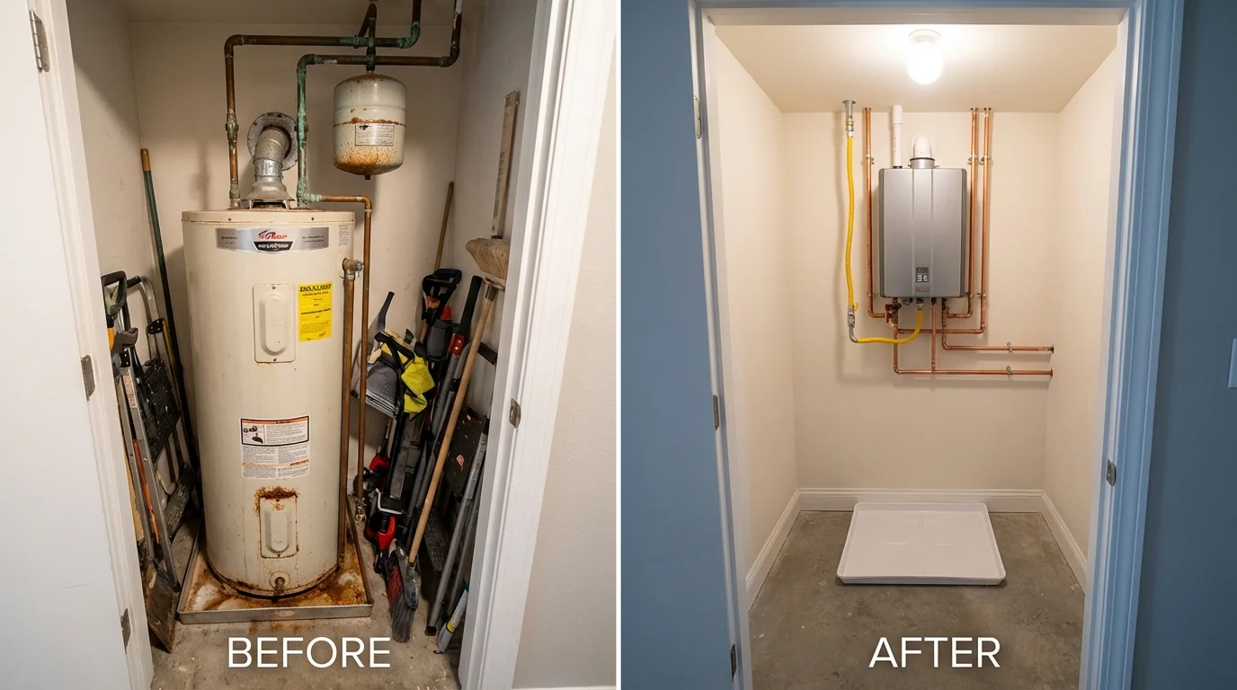 Tank water heater versus wall-mounted tankless unit comparison for Pewee Valley, KY homeowners