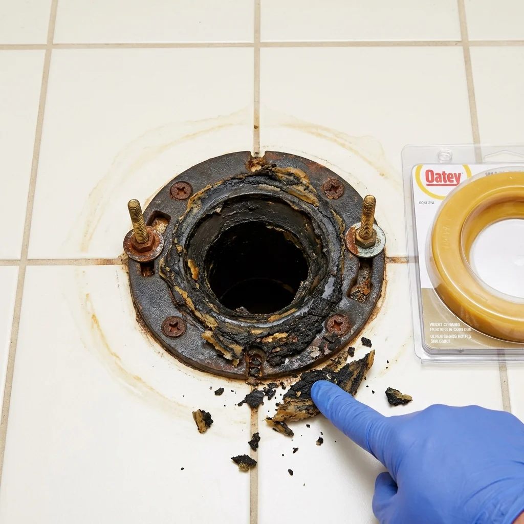 Failed wax ring showing water seepage at the base of a toilet in a Pewee Valley, KY home