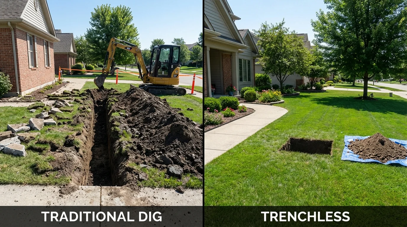 Trenchless sewer repair with minimal yard damage versus traditional excavation in Pewee Valley, KY